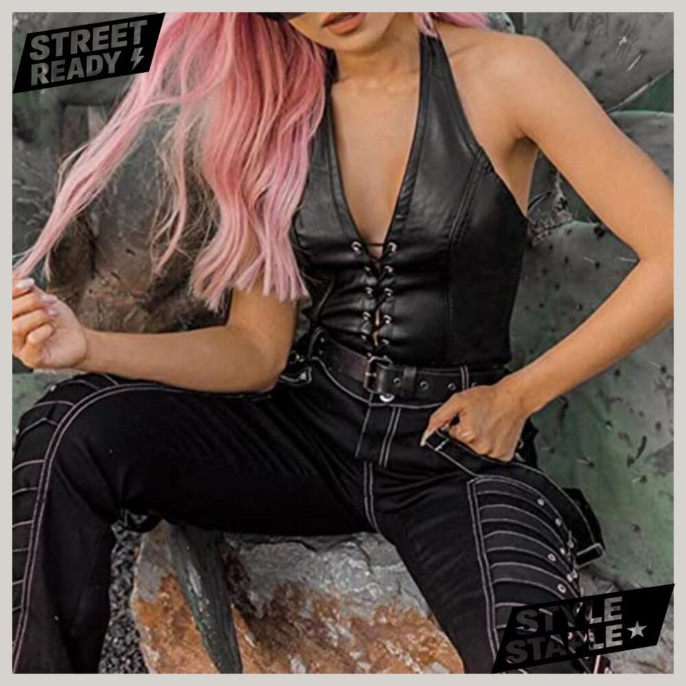 Adjustable Spaghetti Strap PU Leather Bustier Cro… - image 3